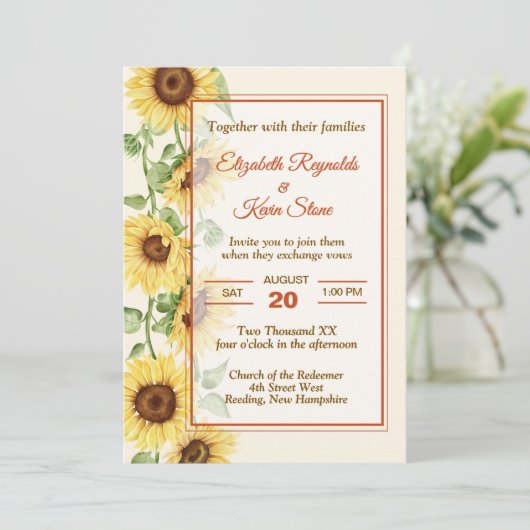 Elegant Sunflower Wedding Kaart (Staand voorkant)