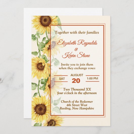 Elegant Sunflower Wedding Kaart (Voorkant / Achterkant)