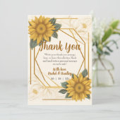 Elegant Sunflower Wedding Line Gold Lijst Bedankkaart (Staand voorkant)