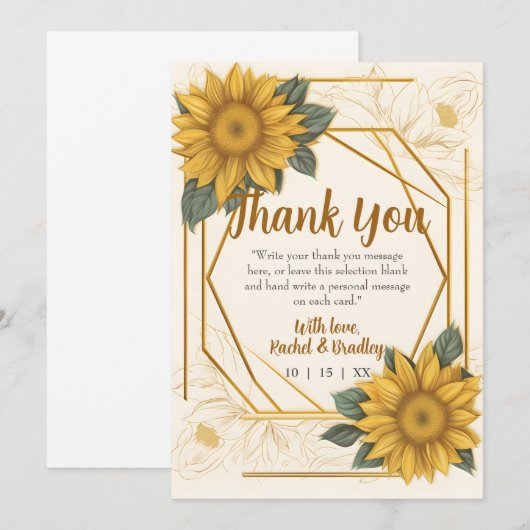 Elegant Sunflower Wedding Line Gold Lijst Bedankkaart (Voorkant / Achterkant)