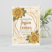 Elegant Sunflower Wedding Line Gold Lijst Kaart (Staand voorkant)