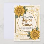 Elegant Sunflower Wedding Line Gold Lijst Kaart (Voorkant / Achterkant)