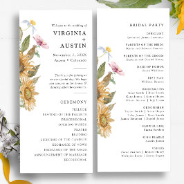 Elegant Sunflower Wedding Programmakaart