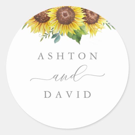 Elegant Sunflower Wedding Ronde Sticker (Voorkant)