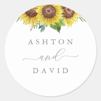 Elegant Sunflower Wedding Ronde Sticker