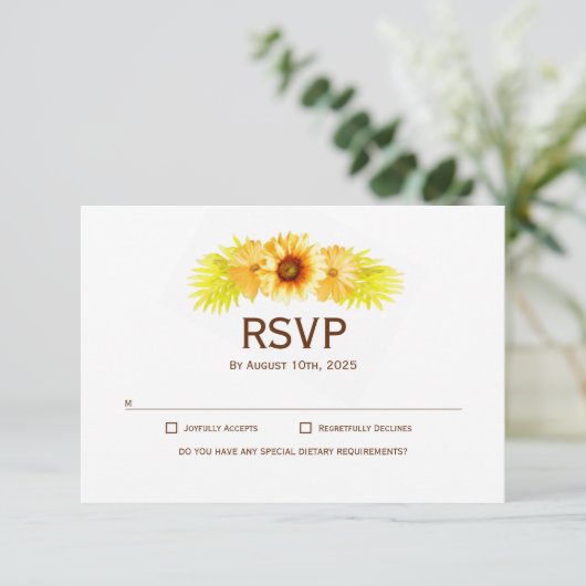 Elegant Sunflower Wedding RSVP Kaartje (Staand voorkant)