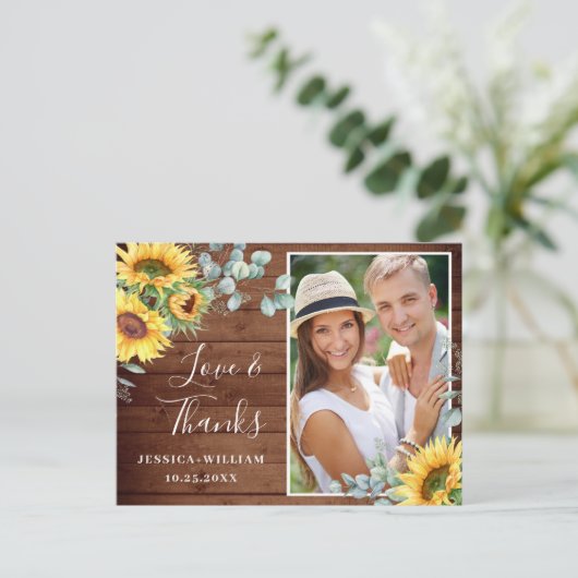 Elegant Sunflower Wedding Rustic Bedankt Briefkaart (Staand voorkant)