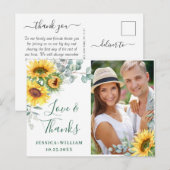 Elegant Sunflower Wedding Rustic Dank je wel FOTO Briefkaart (Voorkant / Achterkant)