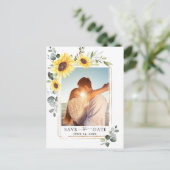 Elegant Sunflower Wedding Save the Date Photo QR Briefkaart (Staand voorkant)