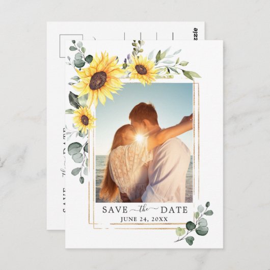 Elegant Sunflower Wedding Save the Date Photo QR Briefkaart (Voorkant / Achterkant)