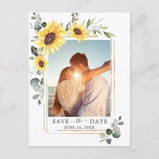 Elegant Sunflower Wedding Save the Date Photo QR Briefkaart (Voorkant)