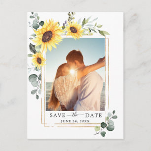 Elegant Sunflower Wedding Save the Date Photo QR Briefkaart