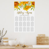 Elegant Sunflower Wedding Seding Chart Poster (Keuken)