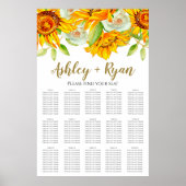 Elegant Sunflower Wedding Seding Chart Poster (Voorkant)