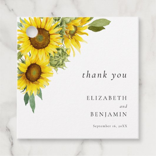 Elegant Sunflower Wedding Waterverf Bedankt Bedankjes Labels (Voorkant)