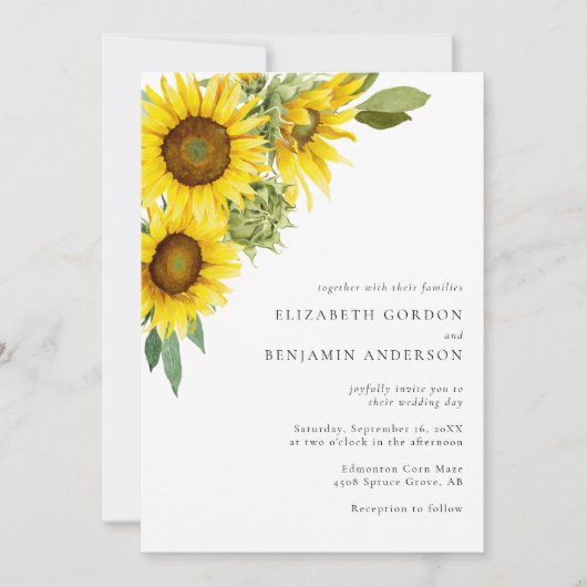 Elegant Sunflower Wedding Waterverf Floral Herfst Kaart (Voorkant)