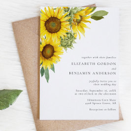 Elegant Sunflower Wedding Waterverf Floral Herfst Kaart