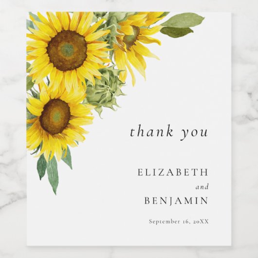 Elegant Sunflower Wedding Waterverf Floral Herfst Wijn Etiket (Enkel label)