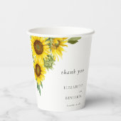 Elegant Sunflower Wedding Waterverf Gepersonalisee Papieren Bekers (Achterkant)