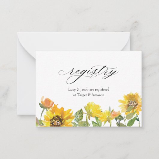 Elegant Sunflower Yellow Floral Shower Registry Notitiekaartje (Voorkant)