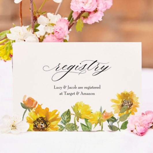 Elegant Sunflower Yellow Floral Shower Registry Notitiekaartje