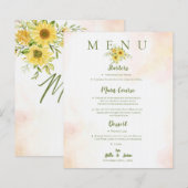 Elegant Sunflower Yellow Floral Wedding Party Menu