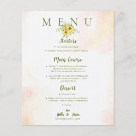 Elegant Sunflower Yellow Floral Wedding Party Menu