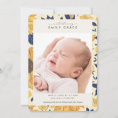 Elegant Sunflower Yellow Photo Birth Announounding Kaart (Voorkant)