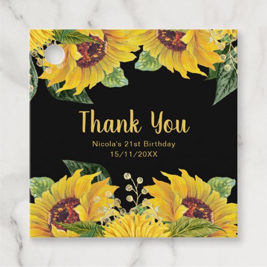Elegant Sunflowers and Foliage Birthday Party Bedankjes Labels (Voorkant)