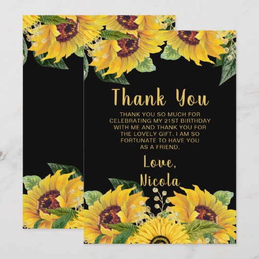 Elegant Sunflowers and Foliage Birthday Party Bedankkaart (Voorkant / Achterkant)