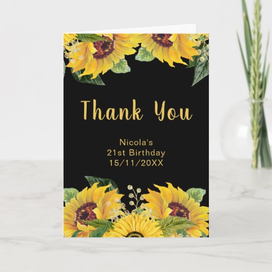 Elegant Sunflowers and Foliage Birthday Party Bedankkaart (Voorkant)