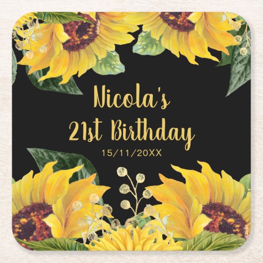 Elegant Sunflowers and Foliage Birthday Party Kartonnen Onderzetters (Voorkant)