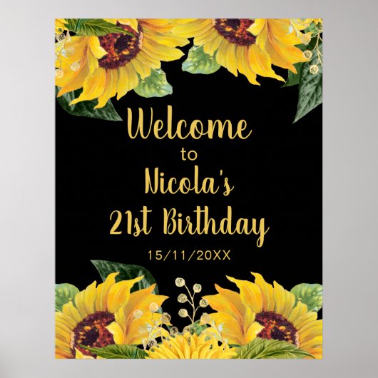 Elegant Sunflowers and Foliage Birthday Party Poster (Voorkant)