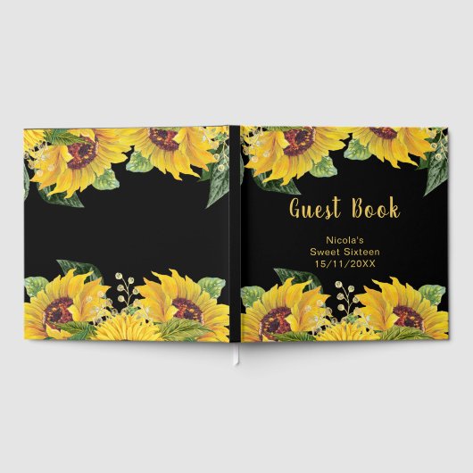Elegant Sunflowers and Foliage Sweet Sixteen Gastenboek (Volledig)