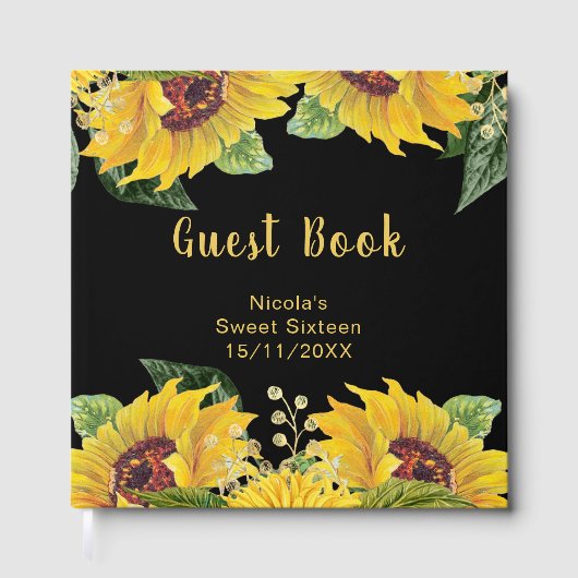Elegant Sunflowers and Foliage Sweet Sixteen Gastenboek (Voorkant)