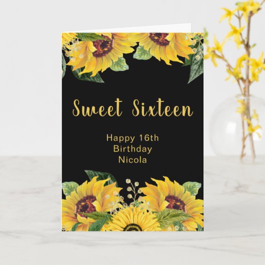 Elegant Sunflowers and Foliage Sweet Sixteen Kaart (Gele Bloem)