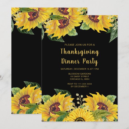 Elegant Sunflowers and Foliage Thanksgiving Party Kaart (Voorkant / Achterkant)