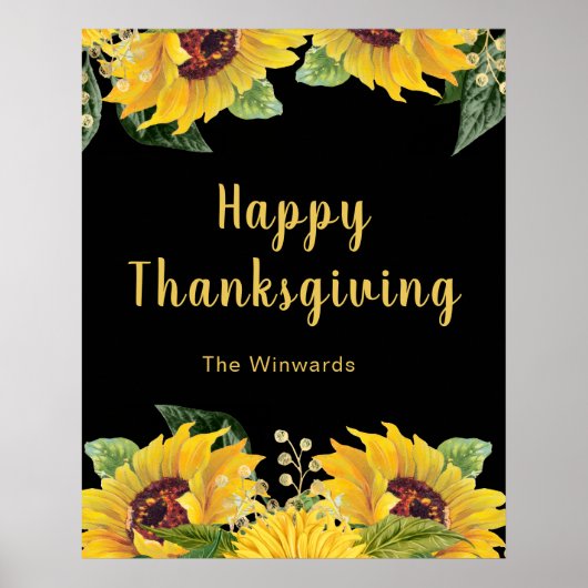 Elegant Sunflowers and Foliage Thanksgiving Party Poster (Voorkant)