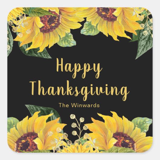 Elegant Sunflowers and Foliage Thanksgiving Party Vierkante Sticker (Voorkant)