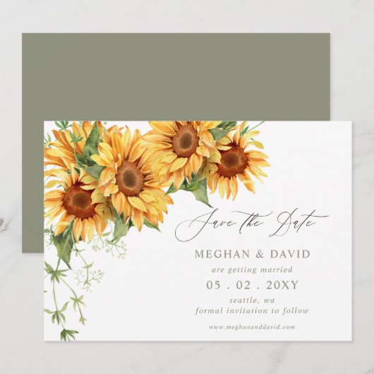 Elegant Sunflowers Garden Floral Save the Date Aankondiging (Voorkant / Achterkant)