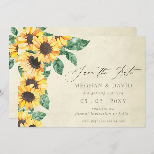 Elegant Sunflowers Garden Floral Save the Date Aankondiging (Voorkant / Achterkant)