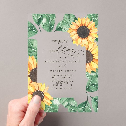 Elegant Sunflowers Garden Floral Wedding Acryl Uitnodigingen (Insitu (Draagbaar))