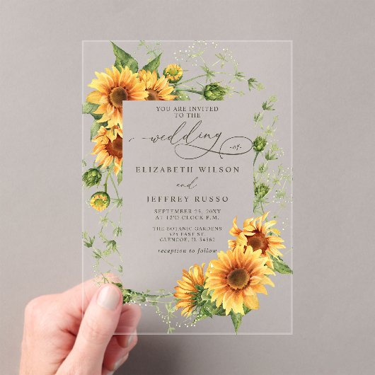 Elegant Sunflowers Garden Floral Wedding Acryl Uitnodigingen (Insitu (Draagbaar))