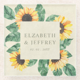 Elegant Sunflowers Garden Floral Wedding Glazen Onderzetter