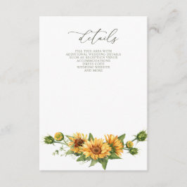Elegant Sunflowers Garden Floral Wedding  Informatiekaartje