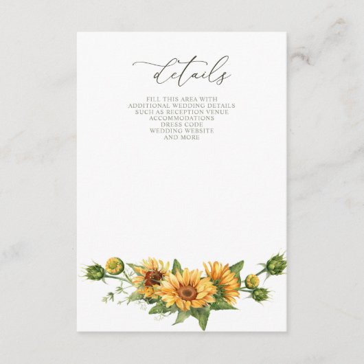 Elegant Sunflowers Garden Floral Wedding  Informatiekaartje (Voorkant)
