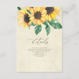 Elegant Sunflowers Garden Floral Wedding  Informatiekaartje
