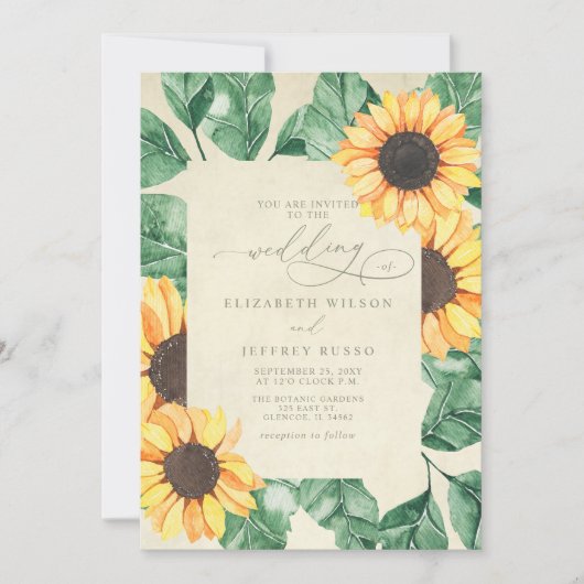 Elegant Sunflowers Garden Floral Wedding Kaart (Voorkant)