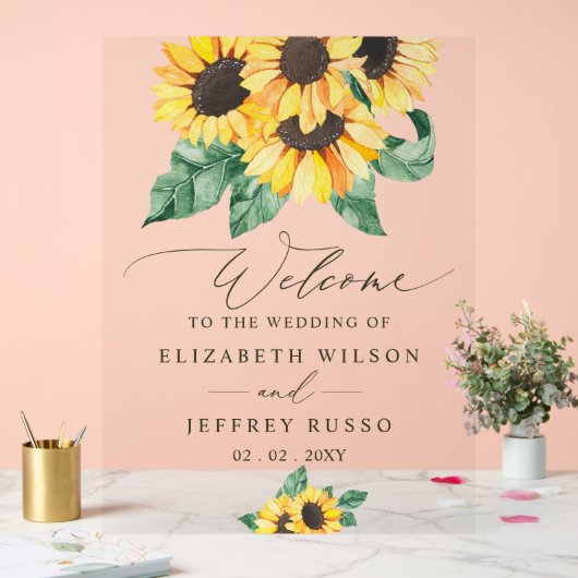 Elegant Sunflowers Garden Wedding Welcome Sign Acryl Bord (Huwelijk)