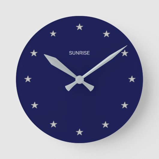 Elegant Sunrise Stars op Navy Blue Ronde Klok (Voorkant)